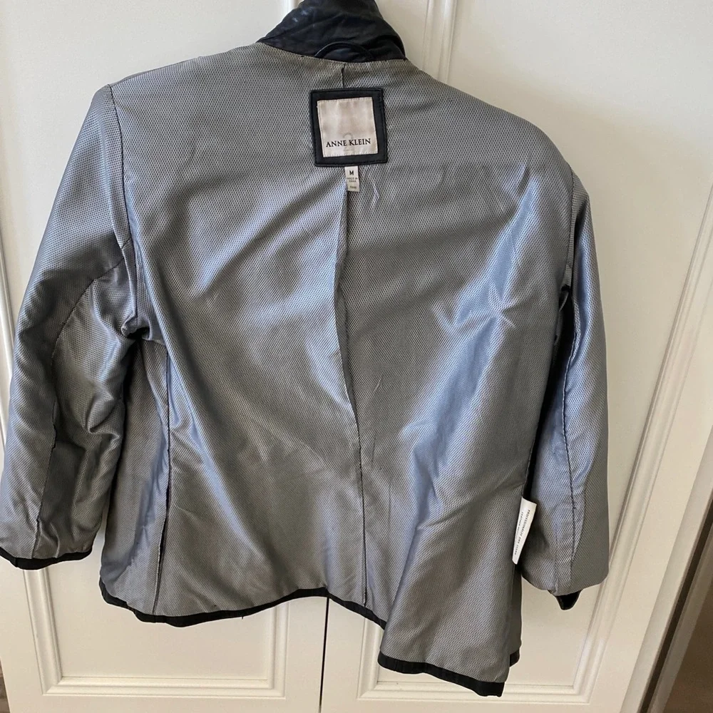 Y2K Lamb Skin Black Leather Blazer Style Jacket by Anne Klein size M